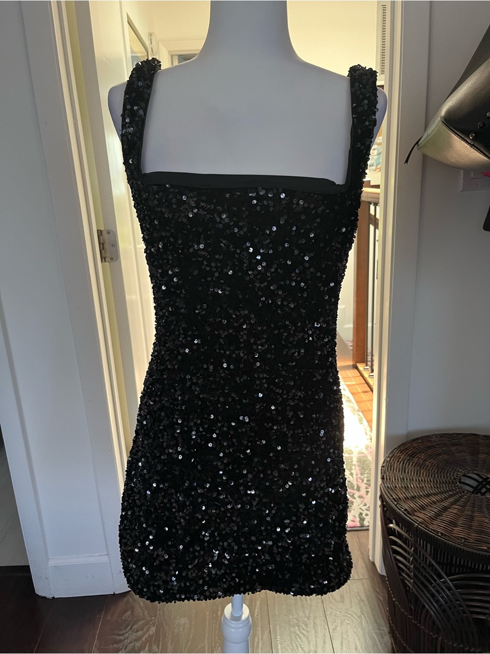 Princess Polly Black Sequin Square-Neck Mini Dress